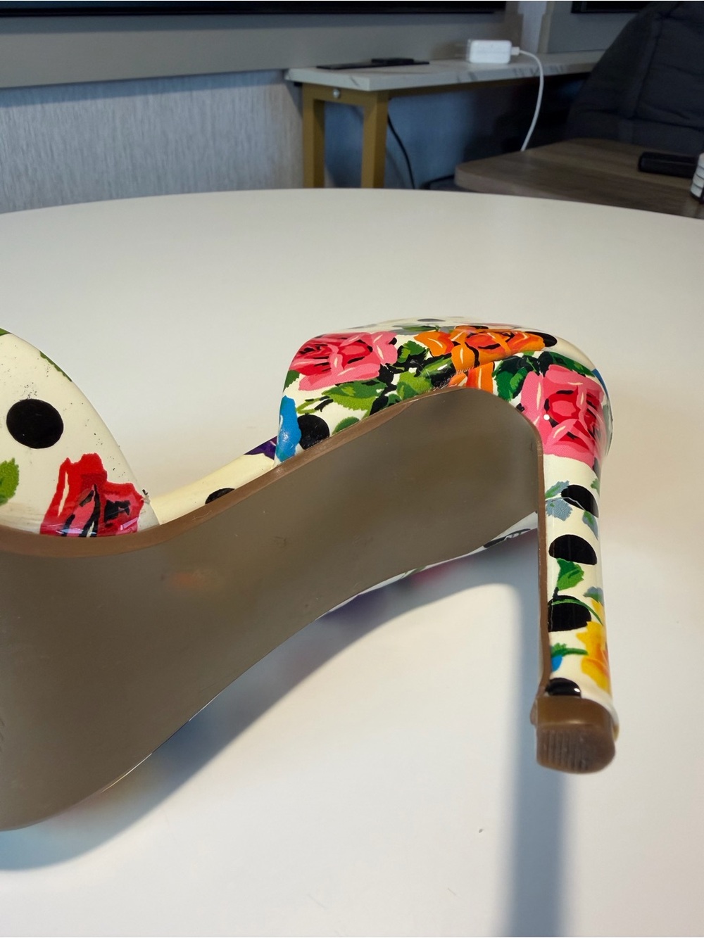 Betsey Johnson White & Black Floral Pointed Toe Stiletto Heels with Bow Accent - Picture 10 of 14